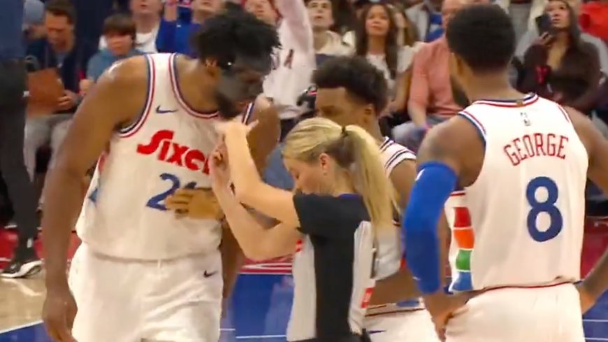 Masked Joel Embiid rips off face protection after furious confrontation with female referee