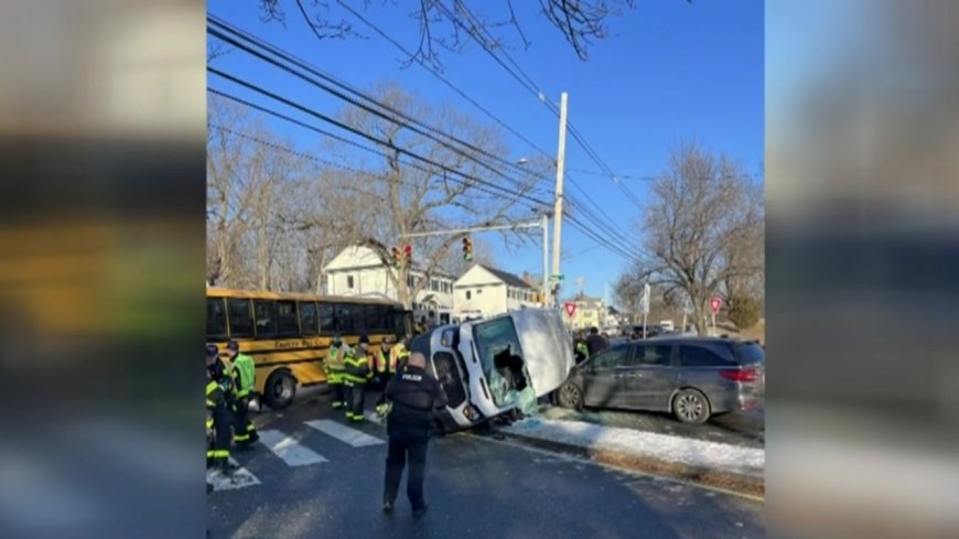 7 sent to hospital after rollover crash involving school bus in Waltham