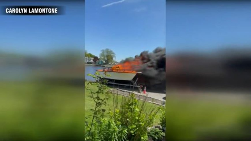 WATCH: Boat goes up in flames in Saugus